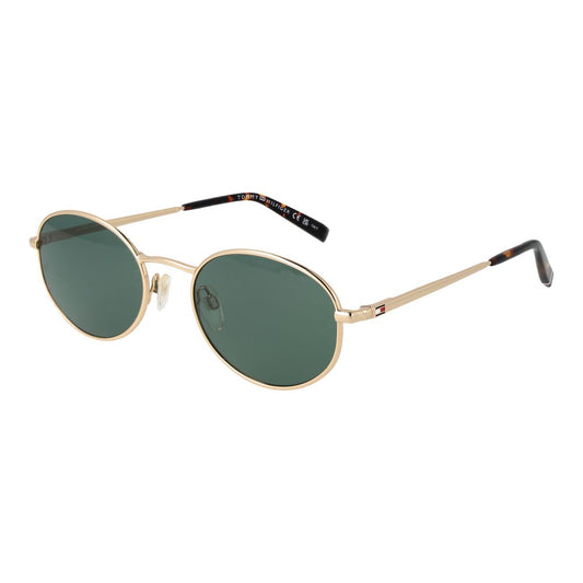 Tommy Hilfiger Gold Unisex Sunglasses – Stylish Oval Frame with Green Lenses
