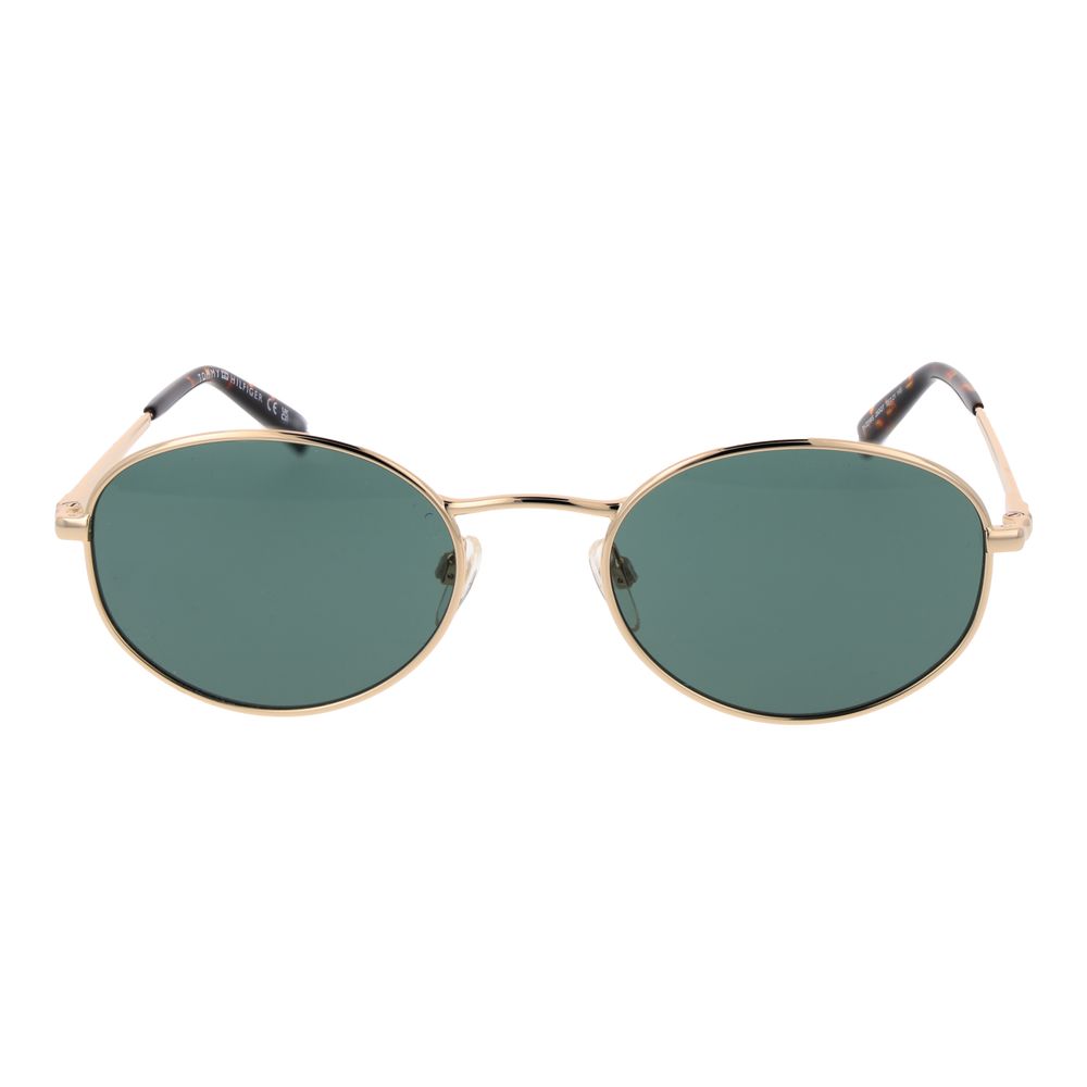 Tommy Hilfiger Gold Unisex Sunglasses – Stylish Oval Frame with Green Lenses