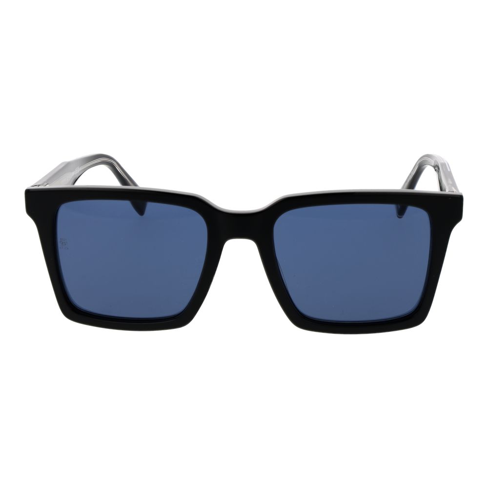 Tommy Hilfiger Men’s Square Sunglasses – Black Frame with Blue Lenses, 53mm