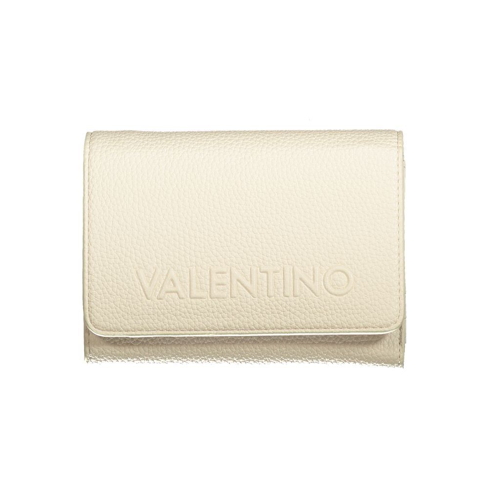 Mario Valentino Beige Faux Leather Wallet with Zip Closure