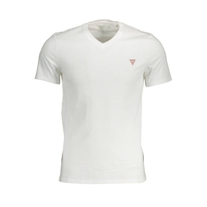 Guess Jeans White Cotton T-Shirt - Slim Fit V-Neck Style