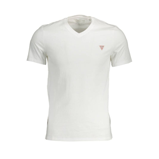 Guess Jeans White Cotton T-Shirt - Slim Fit V-Neck Style