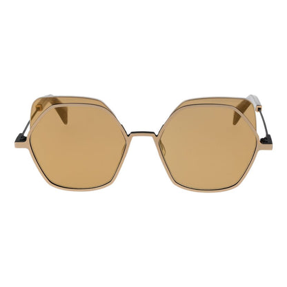 Yohji Yamamoto Unisex Sunglasses – Gold Half-Rim Frame with Beige Mirrored Lenses, 52mm