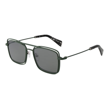 Yohji Yamamoto Unisex Sunglasses – Green Rectangle Frame with Grey Lenses, 52mm