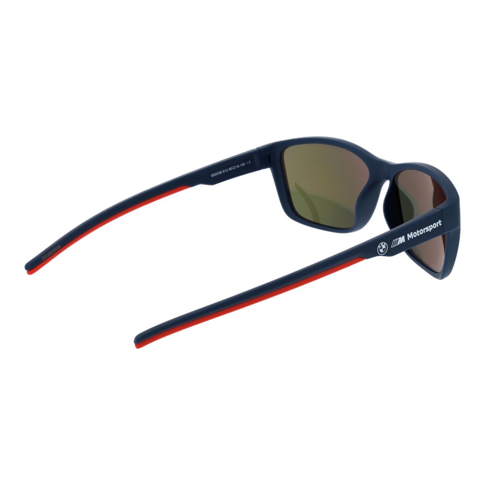 BMW Motorsport Blue Men's Sunglasses – Full-Rim Frame with Orange Mirrored Lenses, 60mm