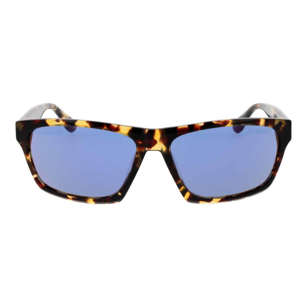 BMW Men’s Sunglasses – Brown Rectangle Frame, Blue Mirrored Lenses