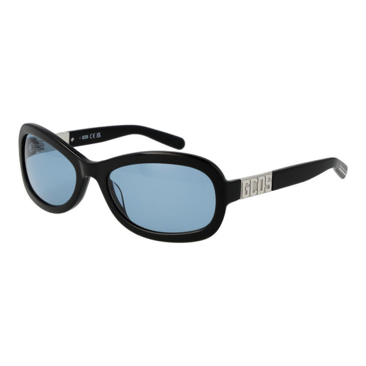 GCDS Unisex Sunglasses – Black Oval Frame with Blue Lenses, 58mm