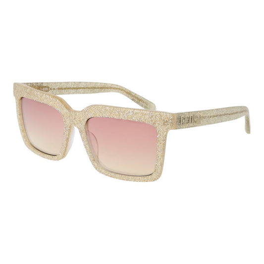 GCDS Gold Unisex Sunglasses – Stylish Full-Rim Rectangle with Purple Mirrored Lenses, 55mm