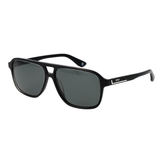 BMW Men’s Sunglasses – Black Full-Rim Acetate Frame with Grey Polarized Lenses, 58mm