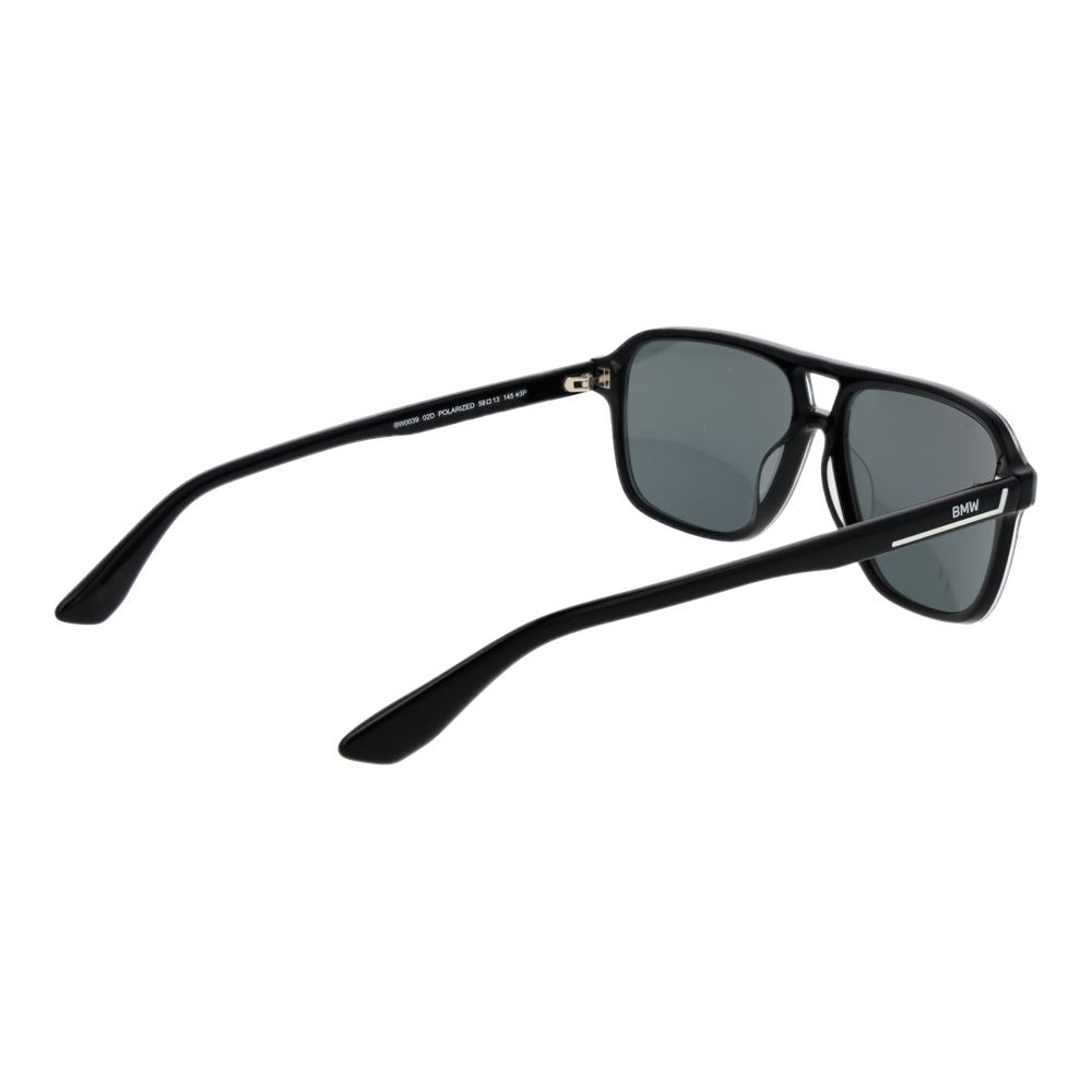 BMW Men’s Sunglasses – Black Full-Rim Acetate Frame with Grey Polarized Lenses, 58mm