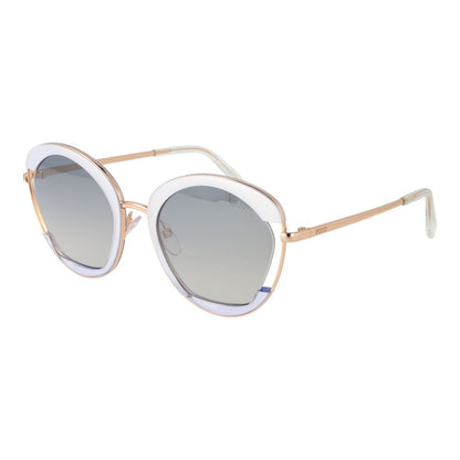 Emilio Pucci Women’s Sunglasses – Gold Butterfly Frame with Blue Mirrored Gradient Lenses, 54mm