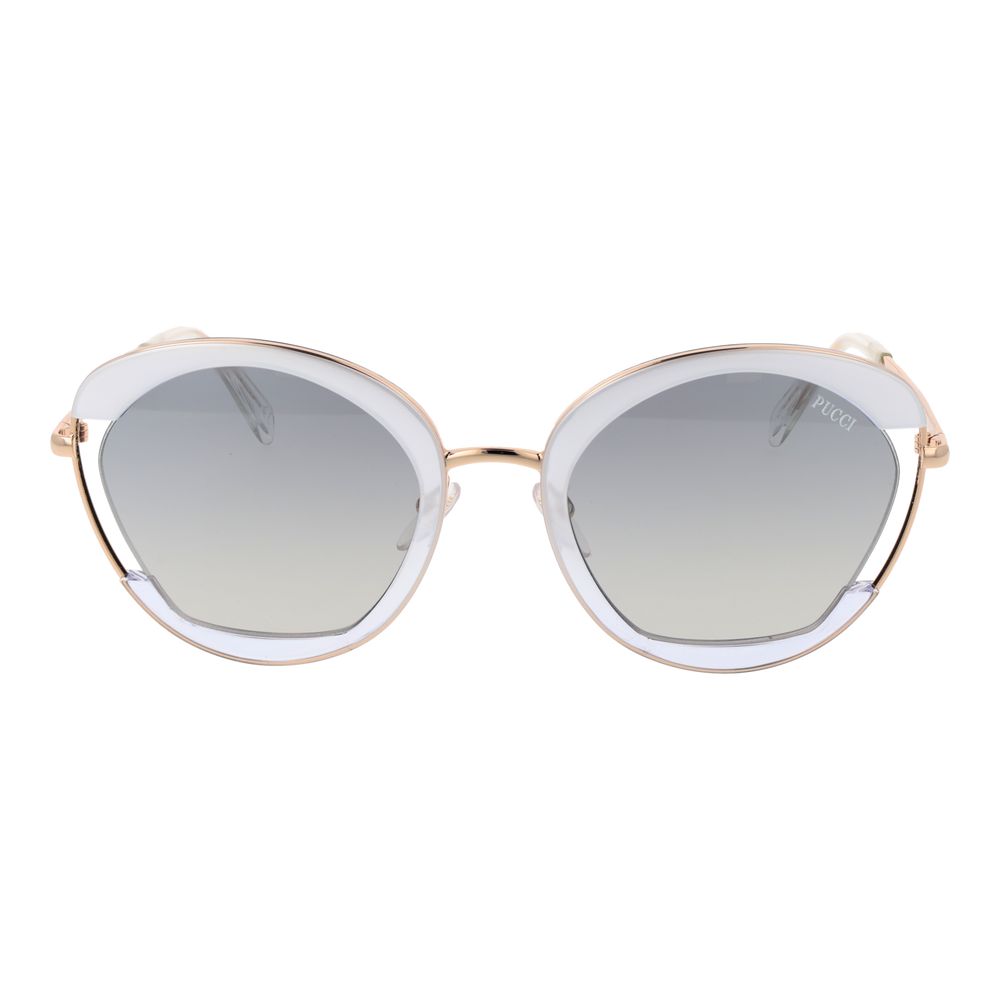 Emilio Pucci Women’s Sunglasses – Gold Butterfly Frame with Blue Mirrored Gradient Lenses, 54mm