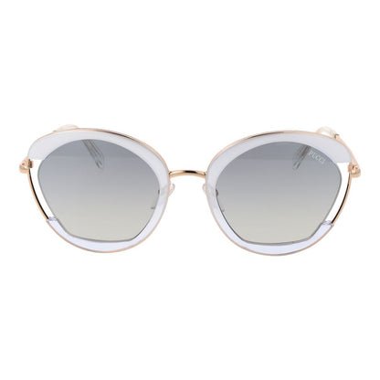 Emilio Pucci Women’s Sunglasses – Gold Butterfly Frame with Blue Mirrored Gradient Lenses, 54mm