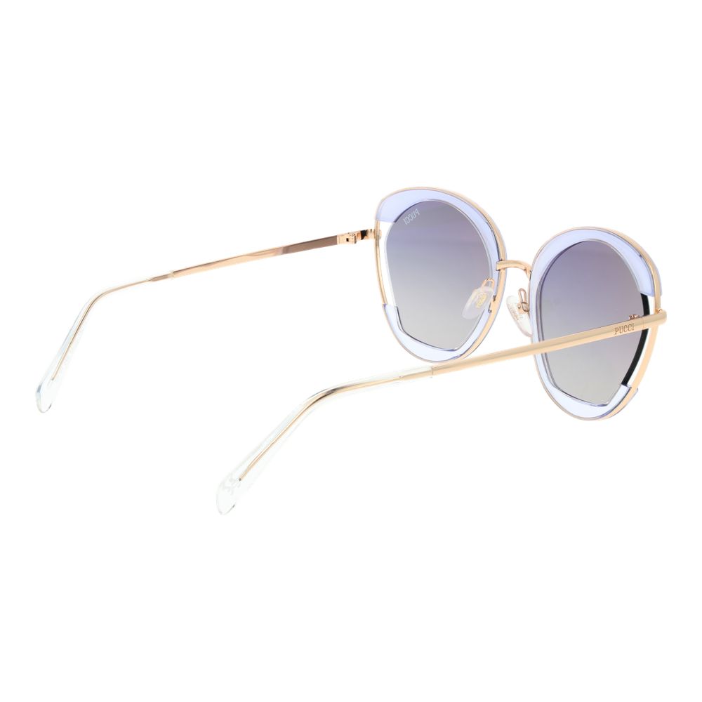 Emilio Pucci Women’s Sunglasses – Gold Butterfly Frame with Blue Mirrored Gradient Lenses, 54mm