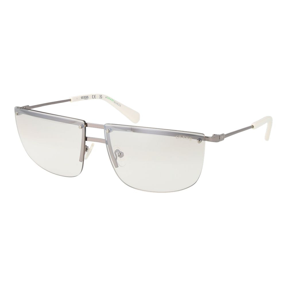 Guess Unisex Sunglasses – Silver Metal Frame with Transparent Gradient Lenses, 66mm