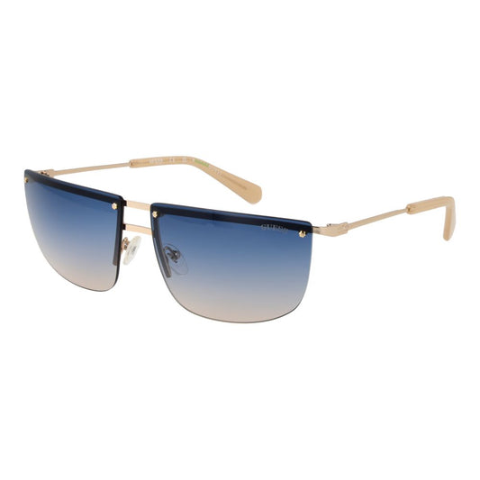 Guess Unisex Sunglasses – Gold Rimless Frame with Blue Gradient Lenses, 66mm