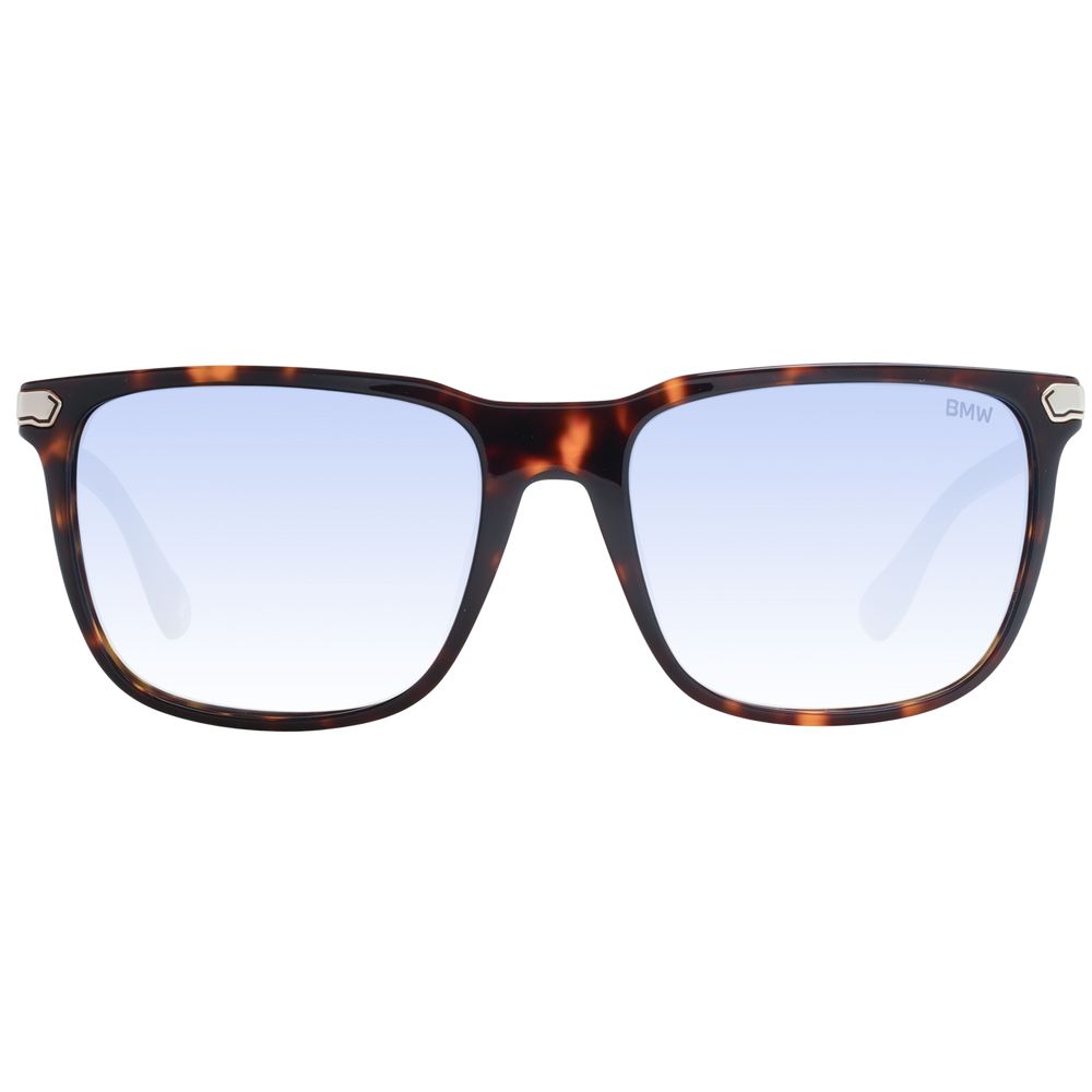 BMW Brown Men’s Sunglasses – Rectangle Frame with Blue Mirrored Gradient Lenses, 56mm