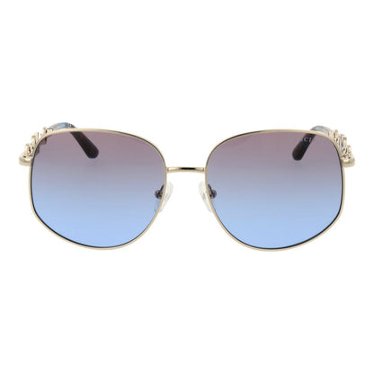 Marciano by Guess Women’s Sunglasses – Gold Round Frame with Blue Gradient Lenses, 59mm