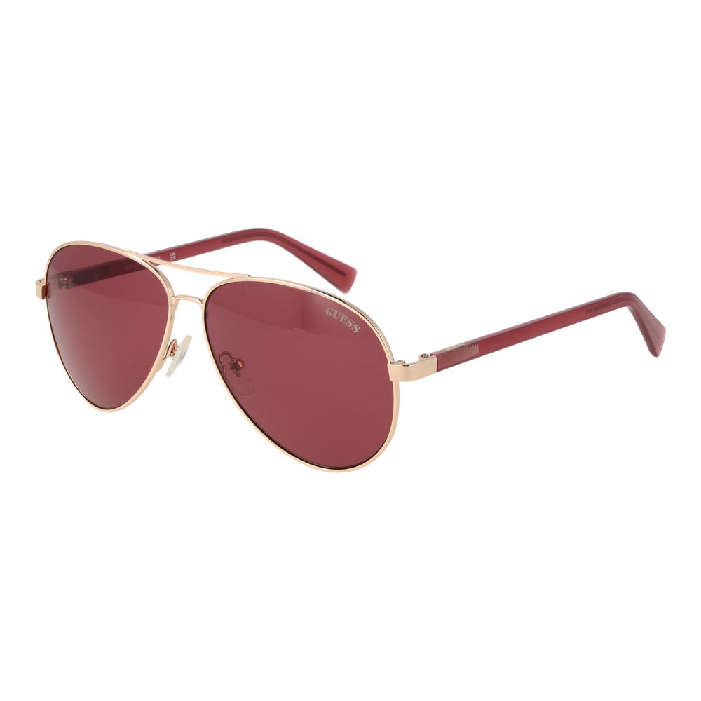 Guess Unisex Sunglasses – Gold Aviator Frame with Purple Lenses, 58mm