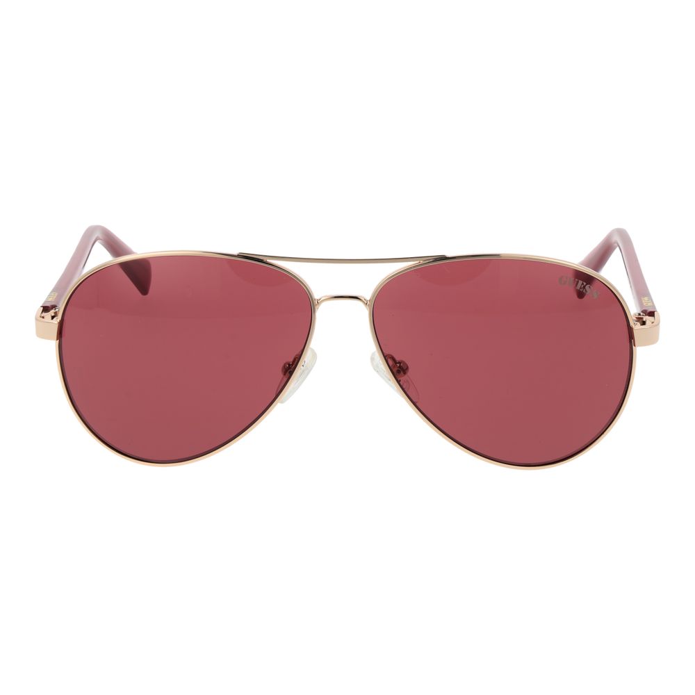 Guess Unisex Sunglasses – Gold Aviator Frame with Purple Lenses, 58mm