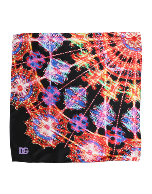 Dolce & Gabbana Black Multicolor Print Square Foulard Scarf