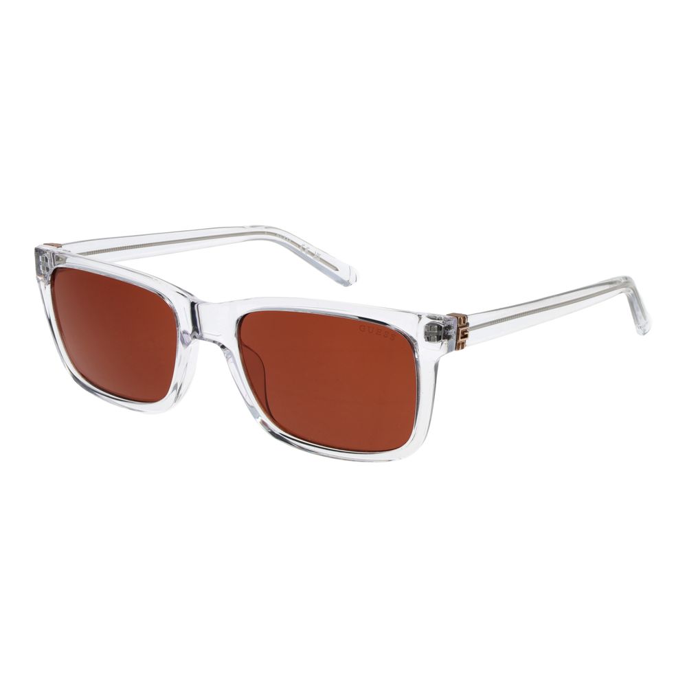 Guess Transparent Men’s Sunglasses – Full-Rim Rectangle Frame with Orange Lenses, 55mm
