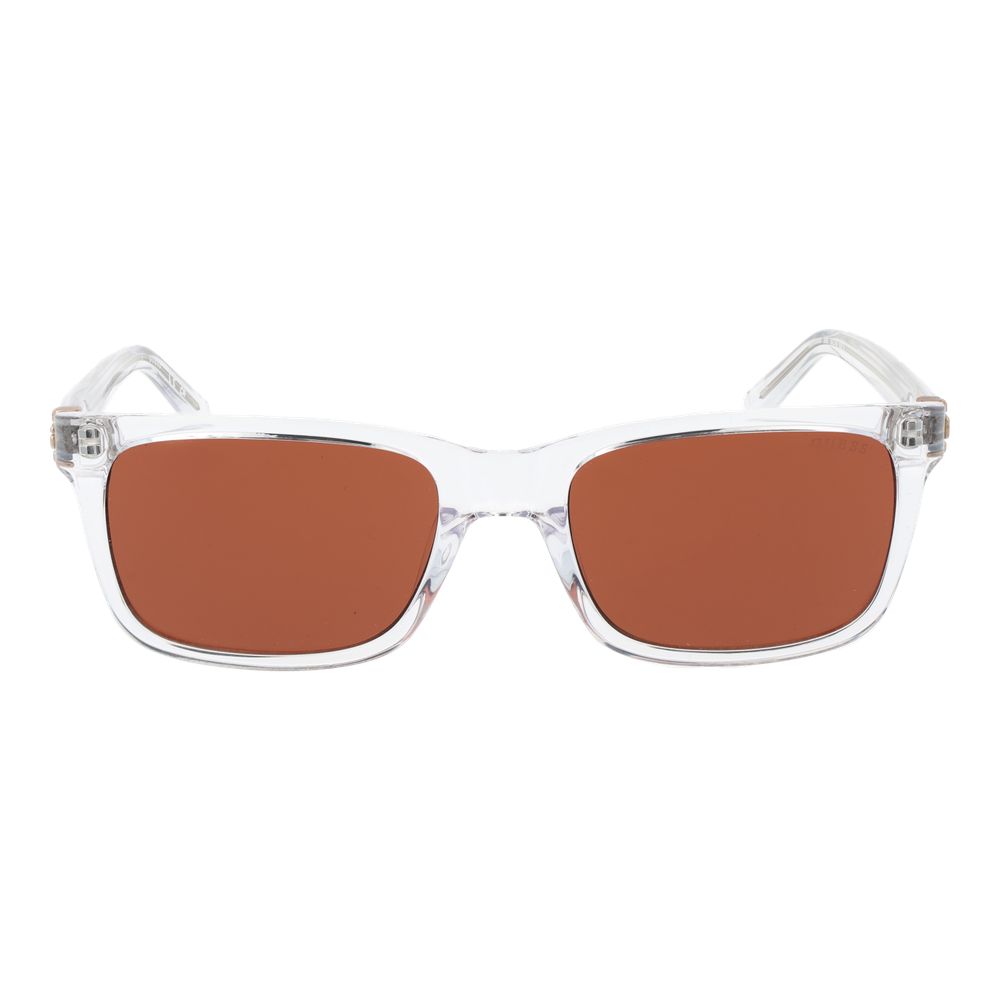 Guess Transparent Men’s Sunglasses – Full-Rim Rectangle Frame with Orange Lenses, 55mm