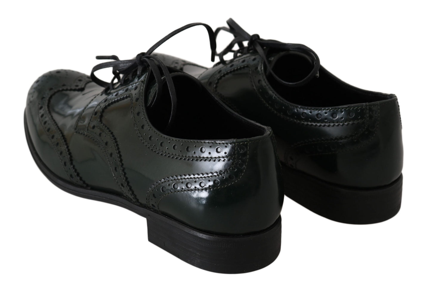  - Elegant Green Brogues Oxford Wingtip Flats