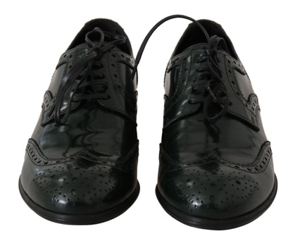  - Elegant Green Brogues Oxford Wingtip Flats