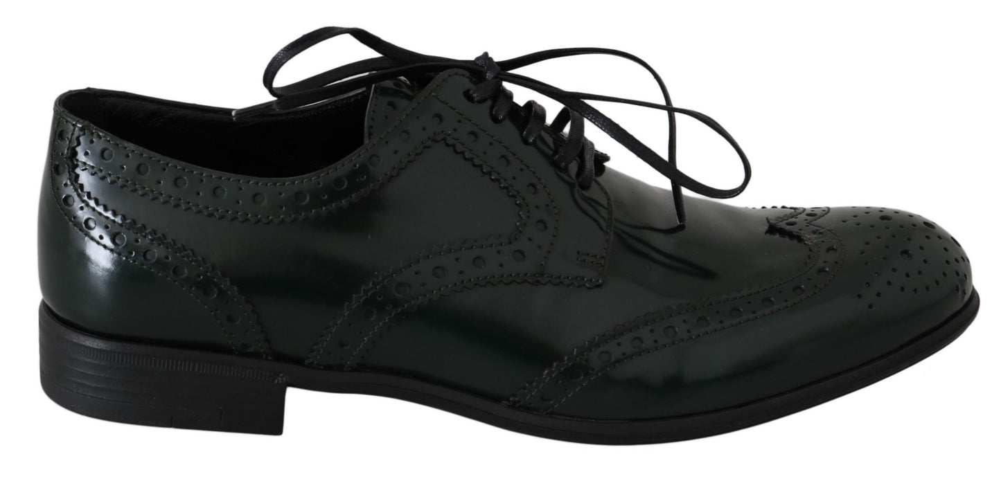  - Elegant Green Brogues Oxford Wingtip Flats