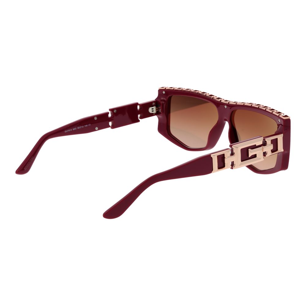 GUESS Women's Sunglasses – Red Rectangle Frame with Gold Mirrored Lenses, 58mm