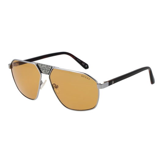 Guess Silver Men’s Aviator Sunglasses with Yellow Lenses, 59mm