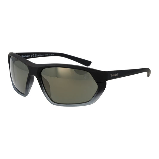 Timberland Men's Sunglasses – Black Full-Rim Frame with Green Polarized Lenses, 64mm