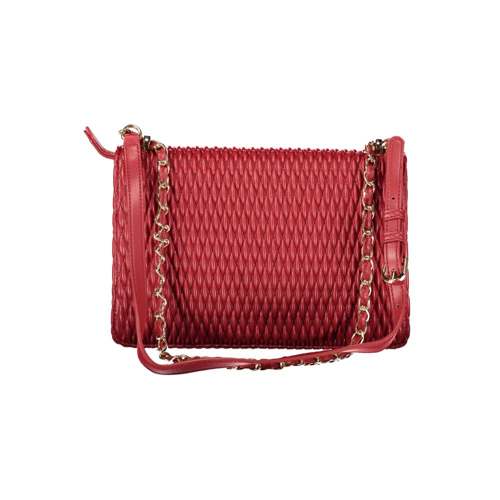 Mario Valentino Red Leather-Finish Chain Shoulder Bag