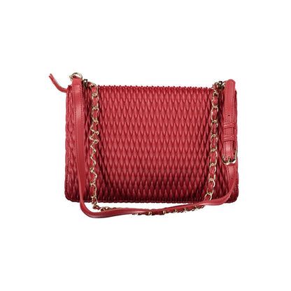 Mario Valentino Red Leather-Finish Chain Shoulder Bag