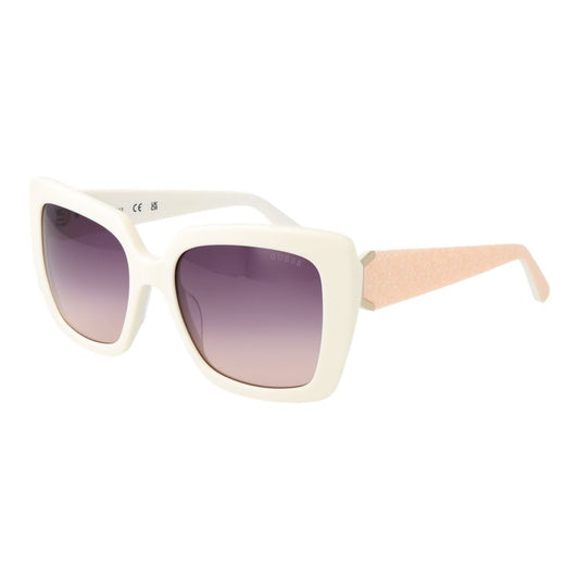 Guess Women’s Sunglasses – Chic White Square Frame with Purple Gradient Lenses, 53mm