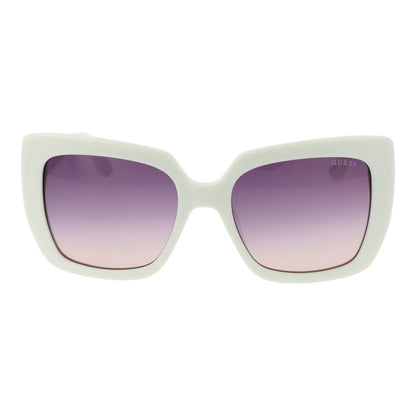 Guess Women’s Sunglasses – Chic White Square Frame with Purple Gradient Lenses, 53mm