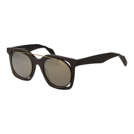 Yohji Yamamoto Unisex Sunglasses – Brown Browline Frame with Grey Lenses