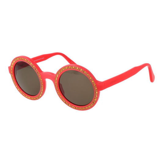 Andy Wolf Unisex Red Sunglasses – Chic Round Frames with Brown Lenses, 46mm