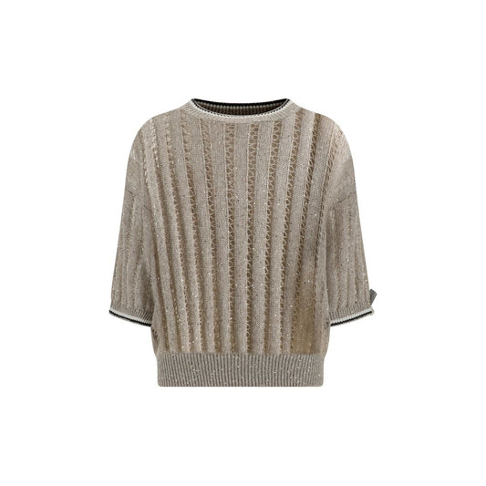 Brunello Cucinelli Openwork Knit Pattern Sweater with Sequins