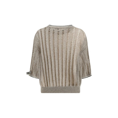 Brunello Cucinelli Openwork Knit Pattern Sweater with Sequins