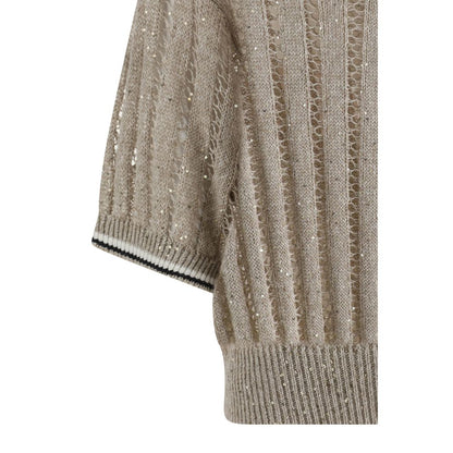 Brunello Cucinelli Openwork Knit Pattern Sweater with Sequins