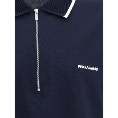 Ferragamo Blue Cotton Polo Shirt - Elegant Casual Wear