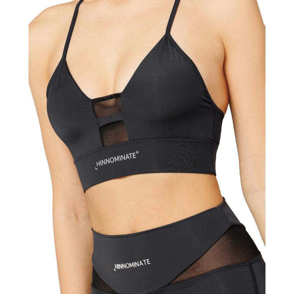 Hinnominate Black Nylon Fitness Top with Tulle Insert