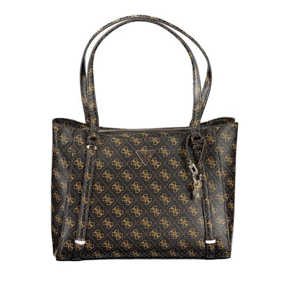 Guess Jeans Brown Eco Erica Handbag – Faux Leather, Stylish Multi-Compartment Design