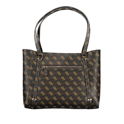 Guess Jeans Brown Eco Erica Handbag – Faux Leather, Stylish Multi-Compartment Design