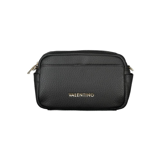 Mario Valentino Black Faux Leather Handbag with Gold Accents