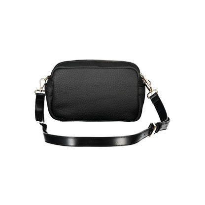 Mario Valentino Black Faux Leather Handbag with Gold Accents