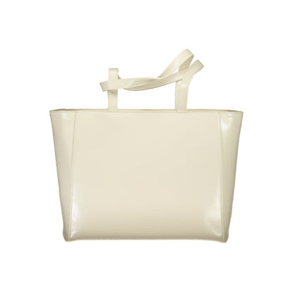 Mario Valentino Beige Leather Effect Shoulder Bag with Gold Details