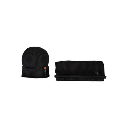 Calvin Klein Black Cotton Scarf and Hat Set